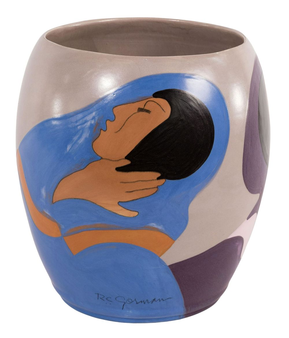 Lot 402: R. C. Gorman (American, 1932-2005) 'The Joke' Ceramic Vase