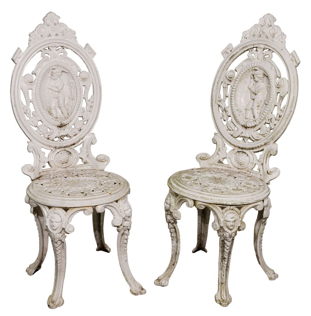 Lot 413: Victorian Style Painted Cast Iron Lawn Chairs