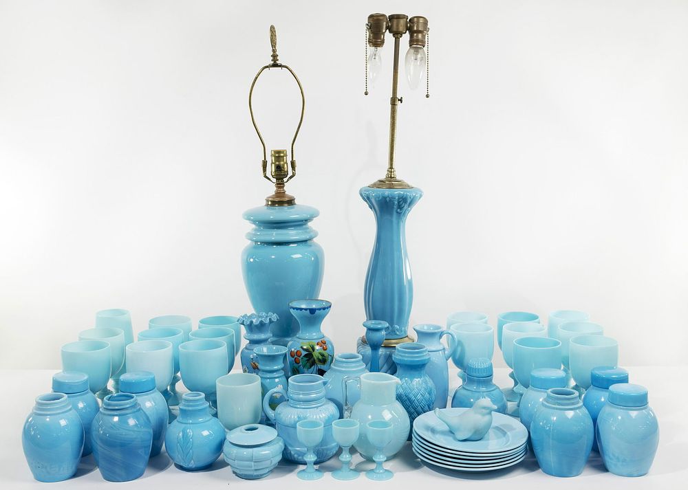 Lot 493: Blue Opaline and Milk Glass Assortment