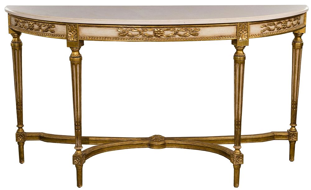 Lot 499: French Empire Style Giltwood Marble Top Console Table