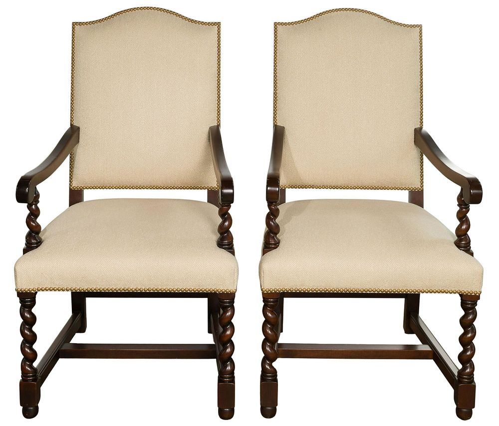 Lot 505: Stickley Upholstered Arm Chairs