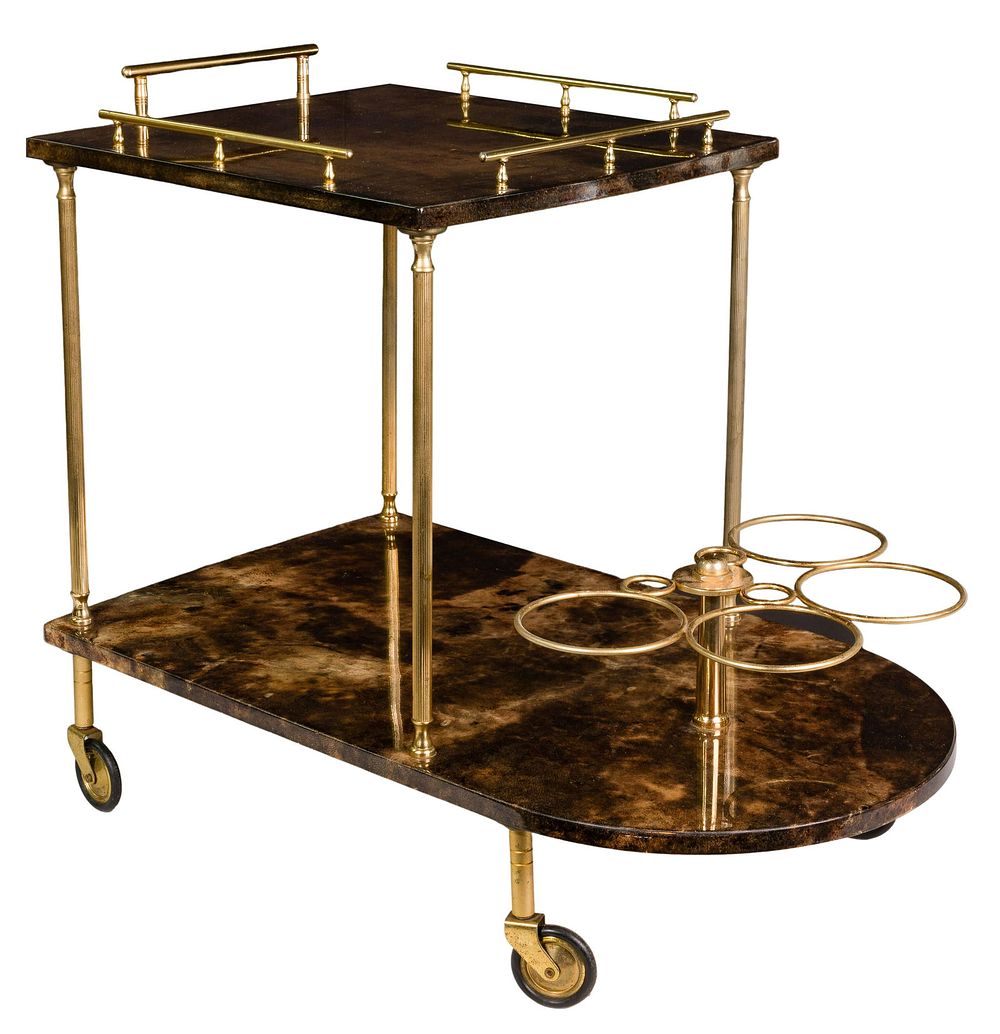 Lot 506: Aldo Tura (Italian, 1909-1963) Lacquered Goatskin Bar Cart