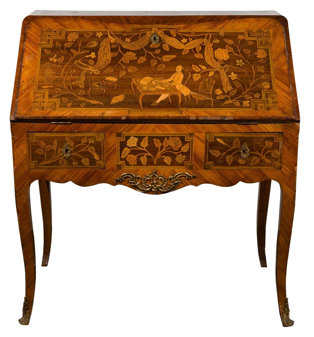 Lot 508: English Regency Style Marquetry Drop Front Desk