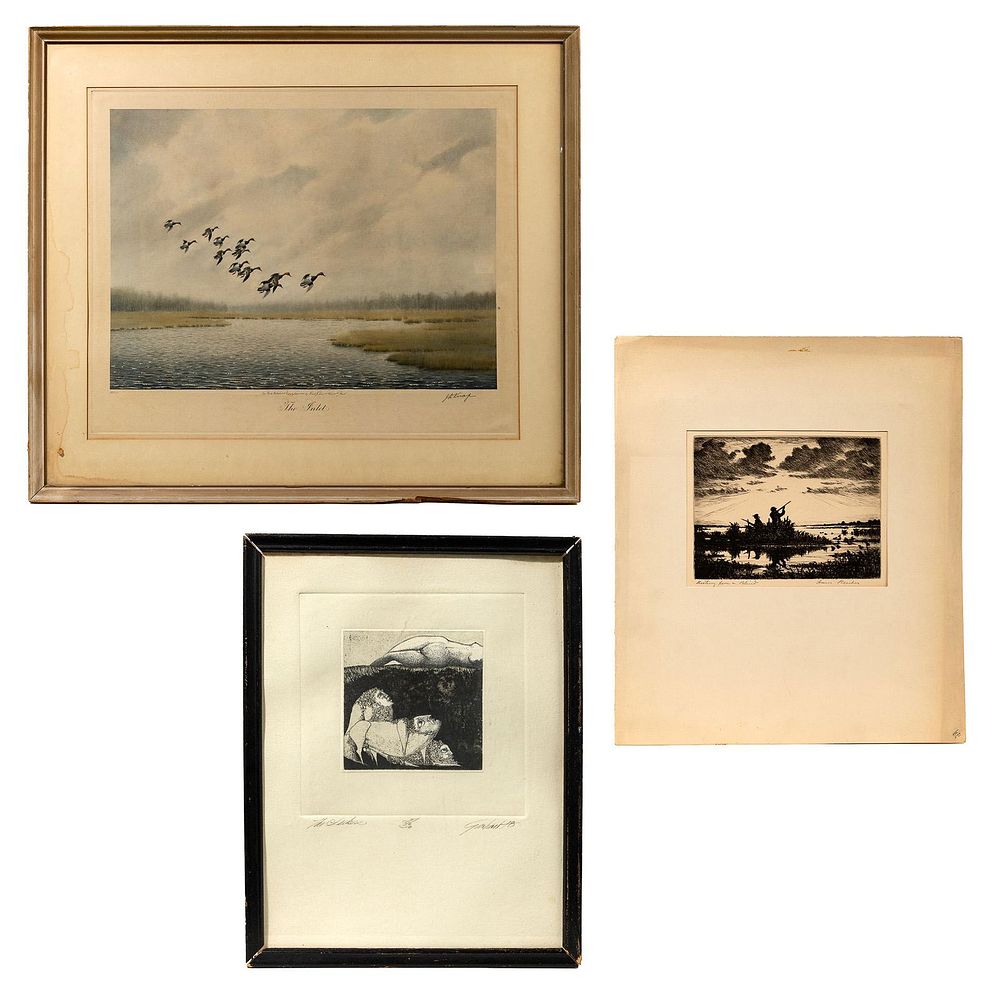 Lot 157: Hans Kleiber (German / American, 1887-1967) 'Shooting from a Blind' Etching