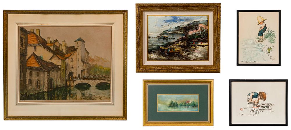 Lot 190: Oil on Canvas, Watercolor and Lithograph Artwork Assortment