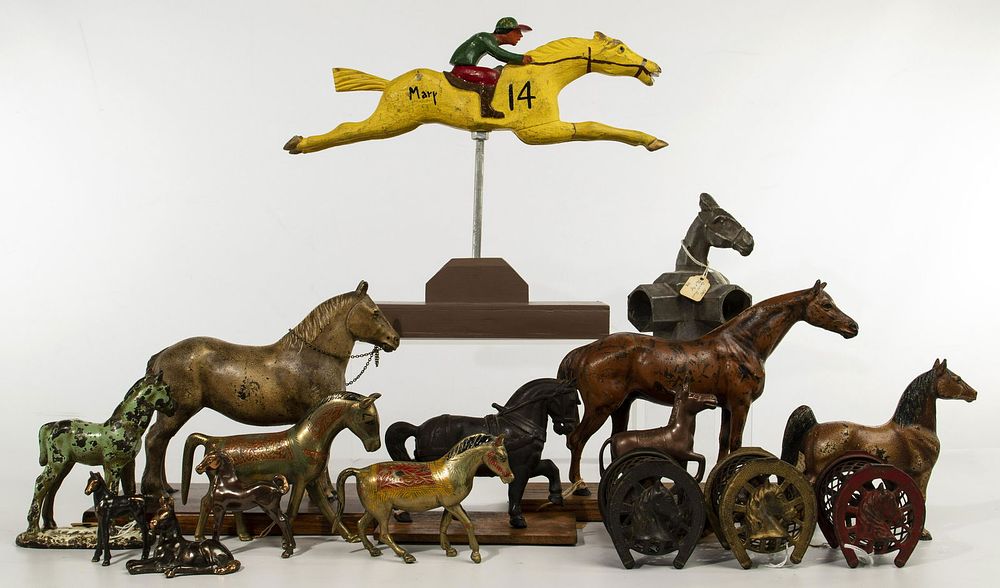 Lot 241: Cast Iron and Wood Horse Assortment