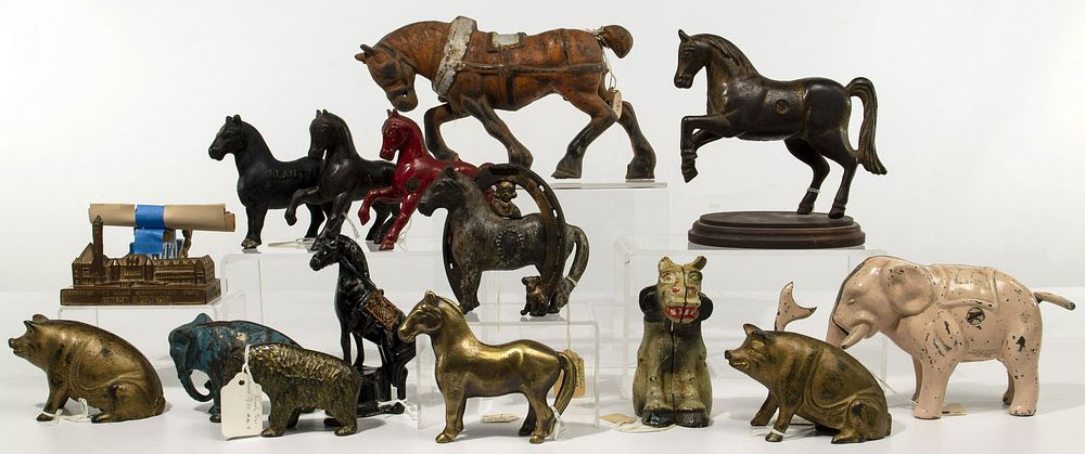 Lot 242: Cast Iron Animal Bank and Souvenir Assortment