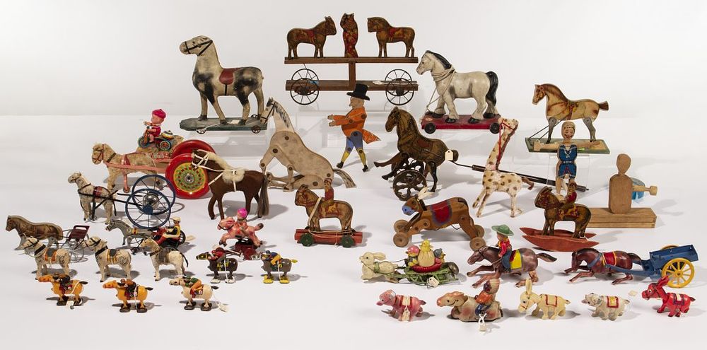 Lot 267: Wood, Papier Mache, and Celluloid Toy Assortment