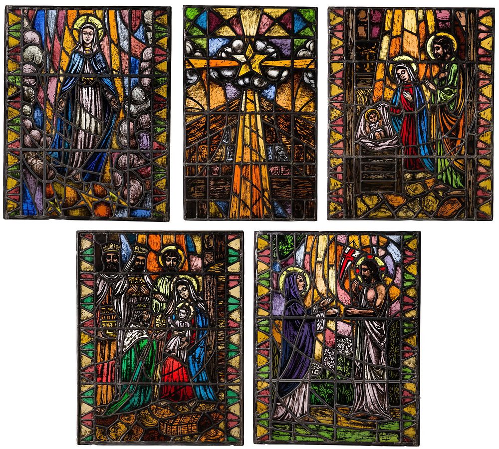 Lot 308: Religious Stained Glass Panel Assortment