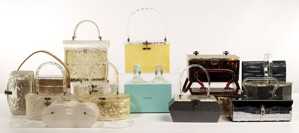 Lot 316: Lucite Bags and Tiffany & Co. Candlesticks