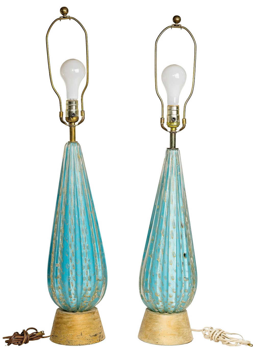 Lot 334: (Attributed to) Barovier & Toso Murano Aventurine Art Glass Lamps