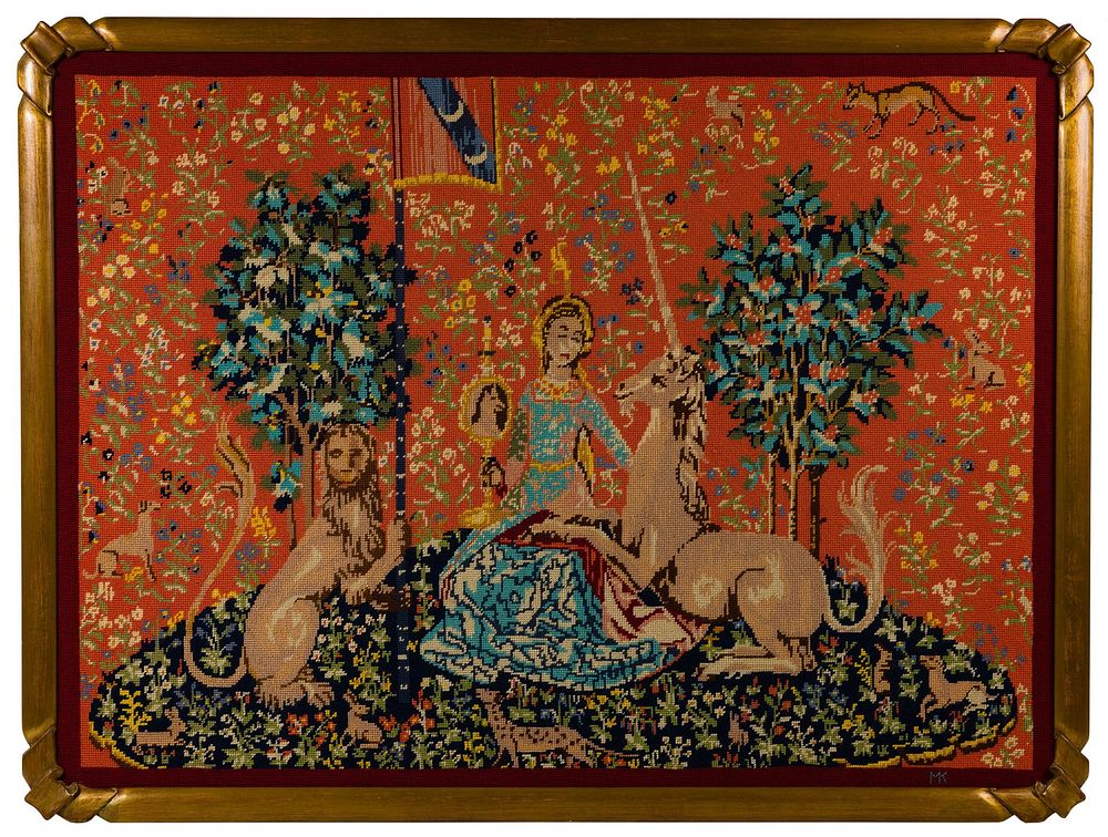 Lot 350: 'The Lady and the Unicorn' Needlepoint