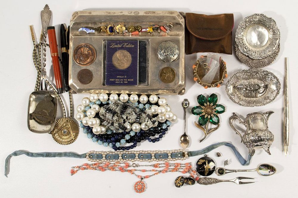 Lot 180: Gold, Sterling Silver, European Silver (830, 800) and Costume Jewelry Assortment