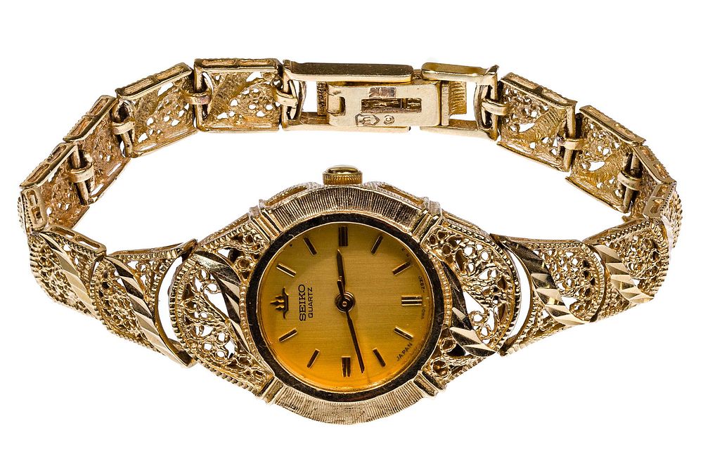 Lot 187: 14k Yellow Gold Watch Band with Seiko Insert