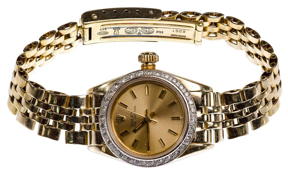 Lot 191: Rolex 14k Yellow Gold Case and Band Oyster Perpetual Wristwatch