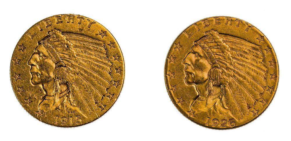 Lot 197: 1915, 1926 $2 1/2 Gold VF Details / XF