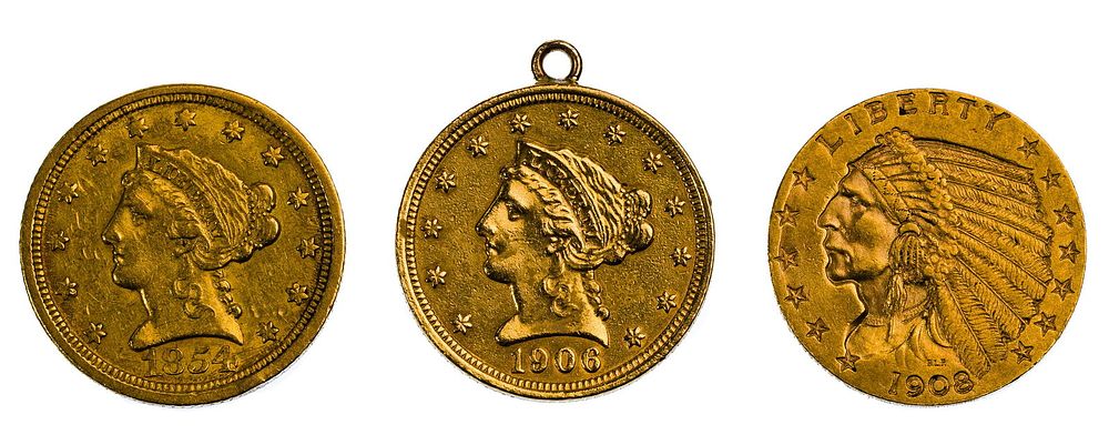 Lot 200: 1854-O, 1906, 1908 $2 1/2 Gold Coins XF / XF Details