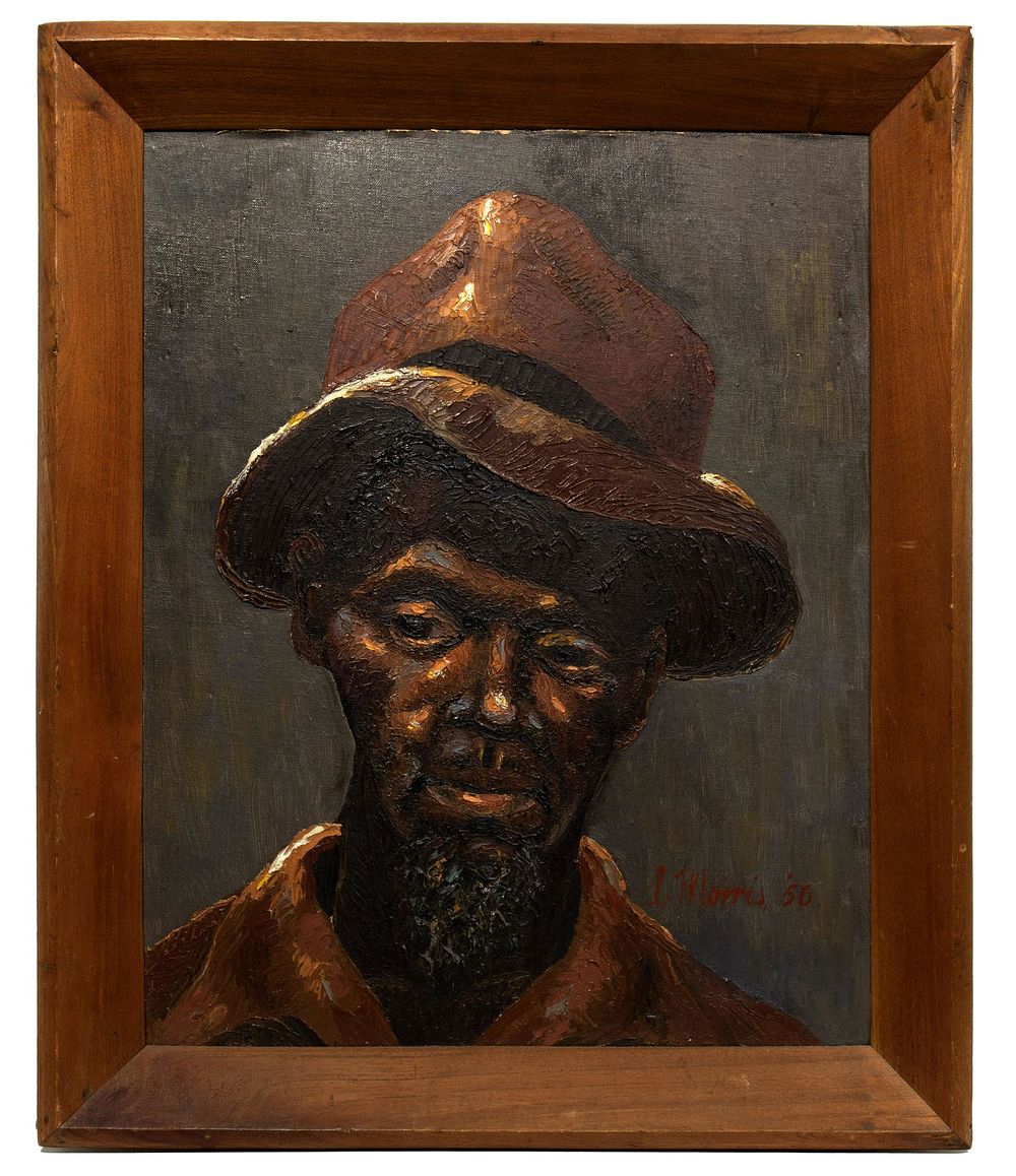Lot 216: Leonard Morris (Jamaican, b.1931) 'Peasant' Oil on Canvas Board