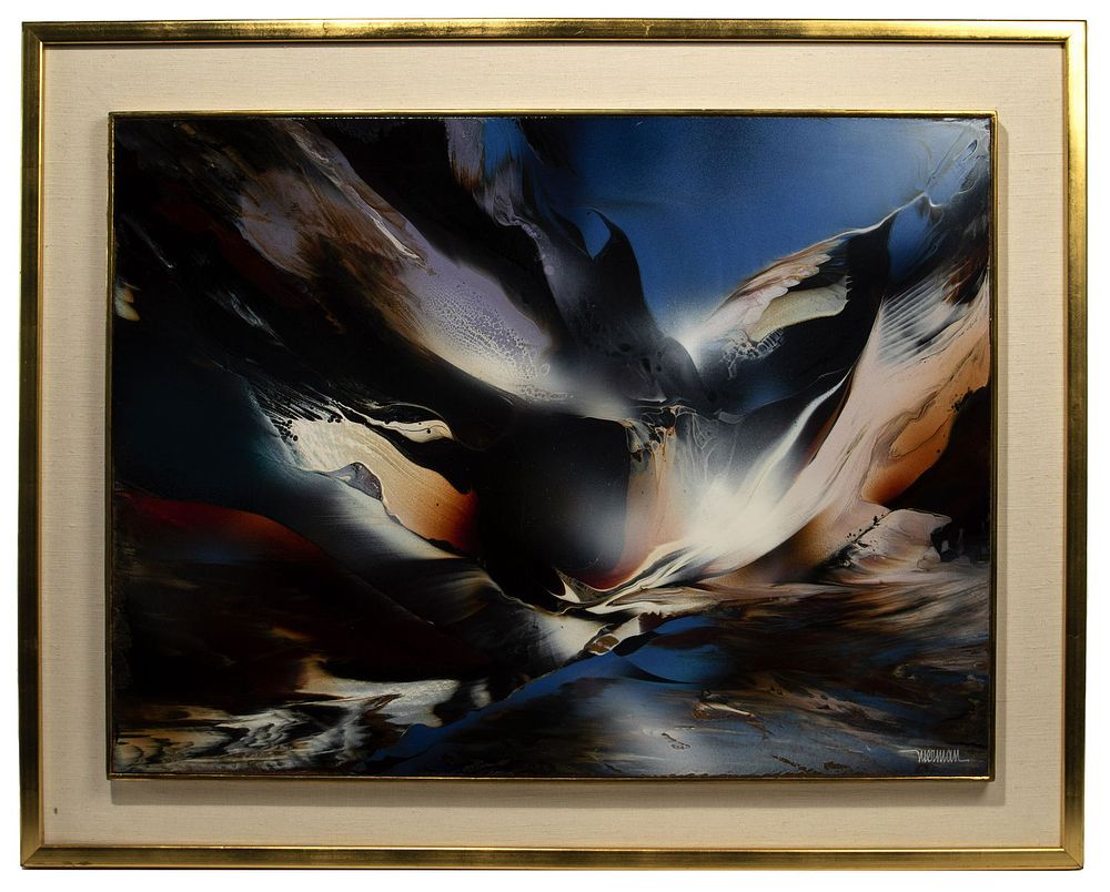 Lot 217: Leonardo Nierman (Mexican / American, b. 1932) 'Tempest' Acrylic on Masonite