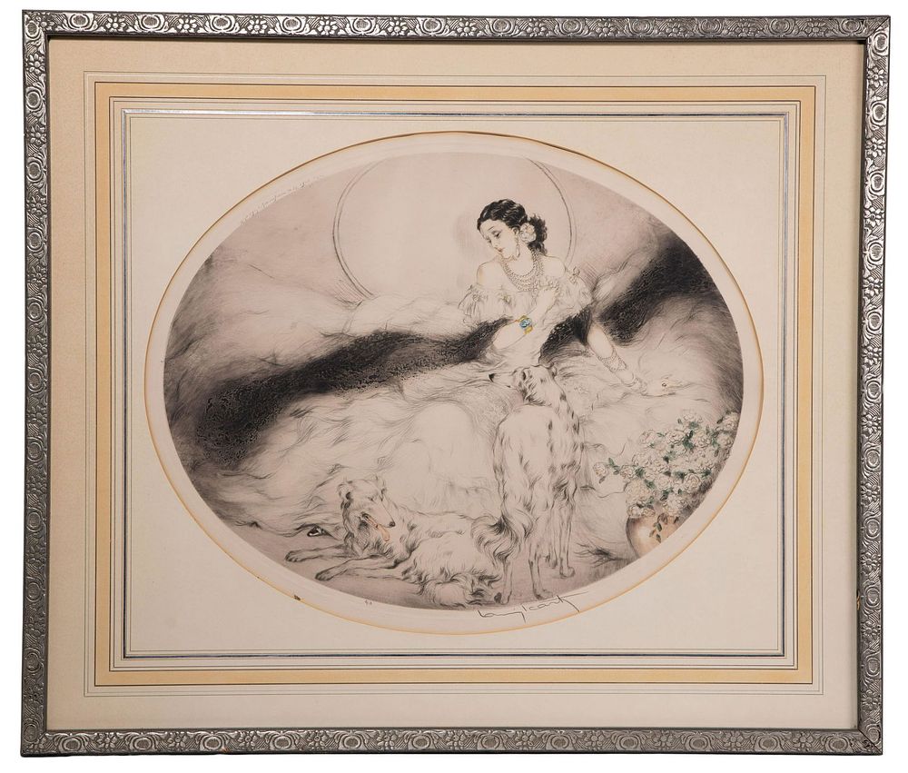 Lot 227: Louis Icart (French, 1888-1950) 'Lady with Camellias' Etching and Aquatint