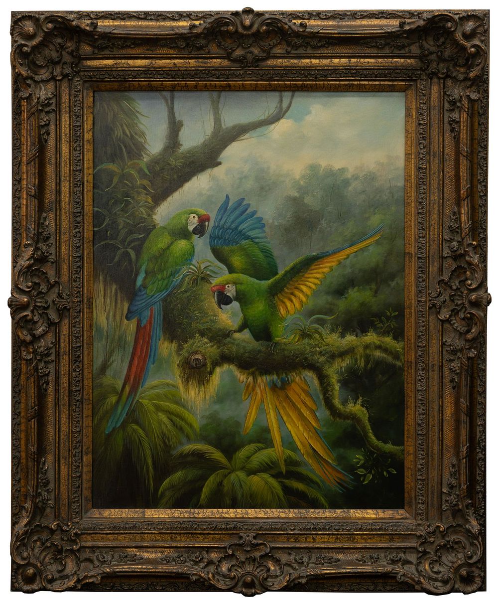 Lot 241: Unknown Artist (20th Century) 'Parrots' Oil on Canvas