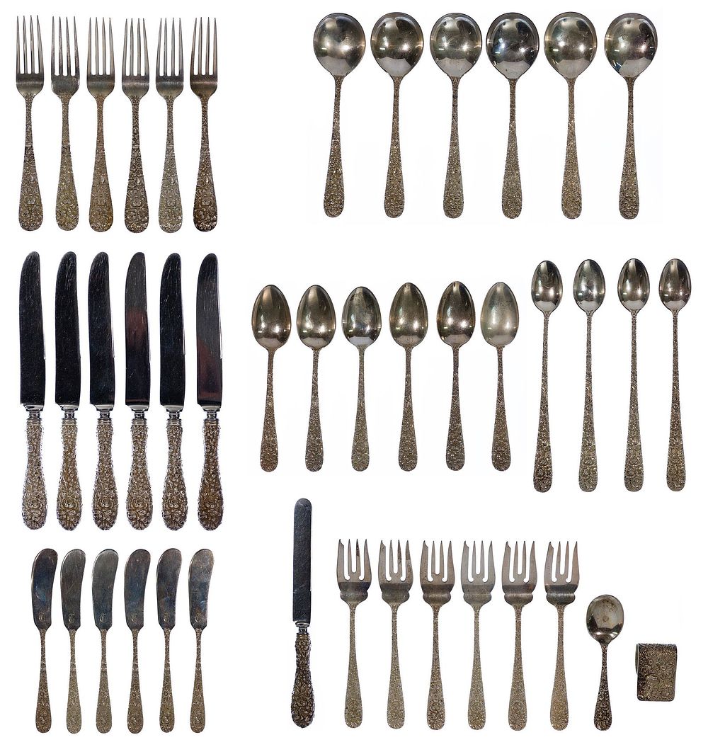 Lot 249: Stieff 'Rose' Sterling Silver Flatware Service