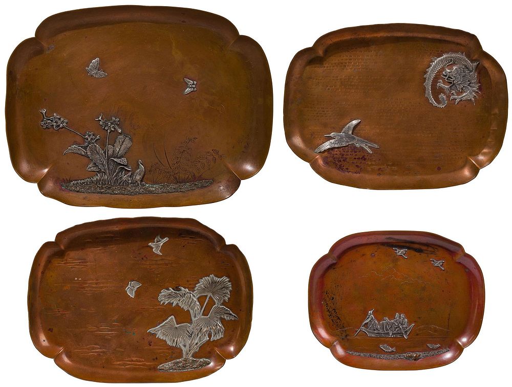 Lot 261: Gorham Manufacturing Co. 'Japonesque' Mixed Metal Tray Assortment