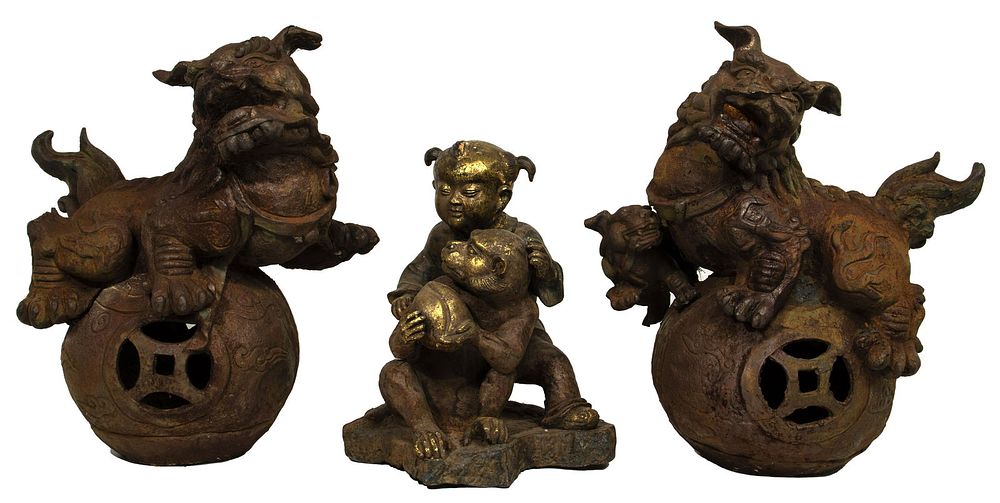 Lot 267: Asian Cast Iron Statue Assortment