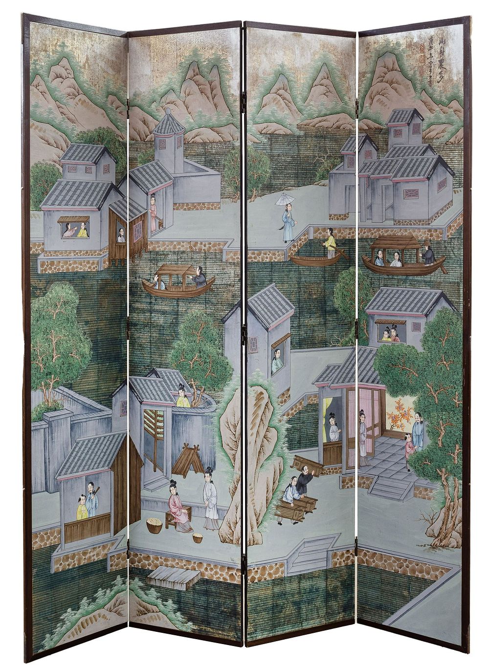 Lot 274: Asian Hand Painted Folding Screen