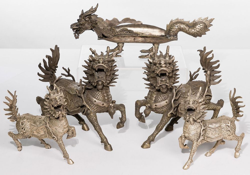 Lot 275: Asian Metal Qilin / Kirin and Dragon Assortment