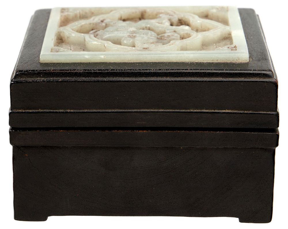 Lot 288: Chinese Carved Jadeite Jade and Wood Box