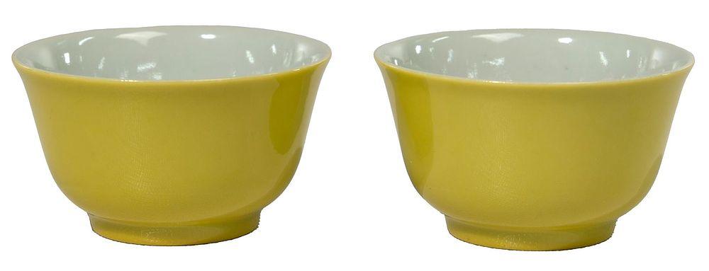 Lot 309: Chinese Imperial Yellow Glazed Porcelain Wine Cups