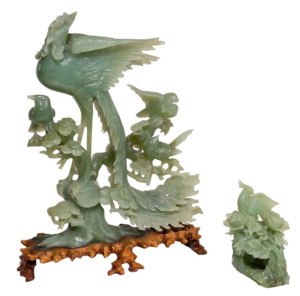 Lot 320: Asian Jadeite Jade Bird Statues