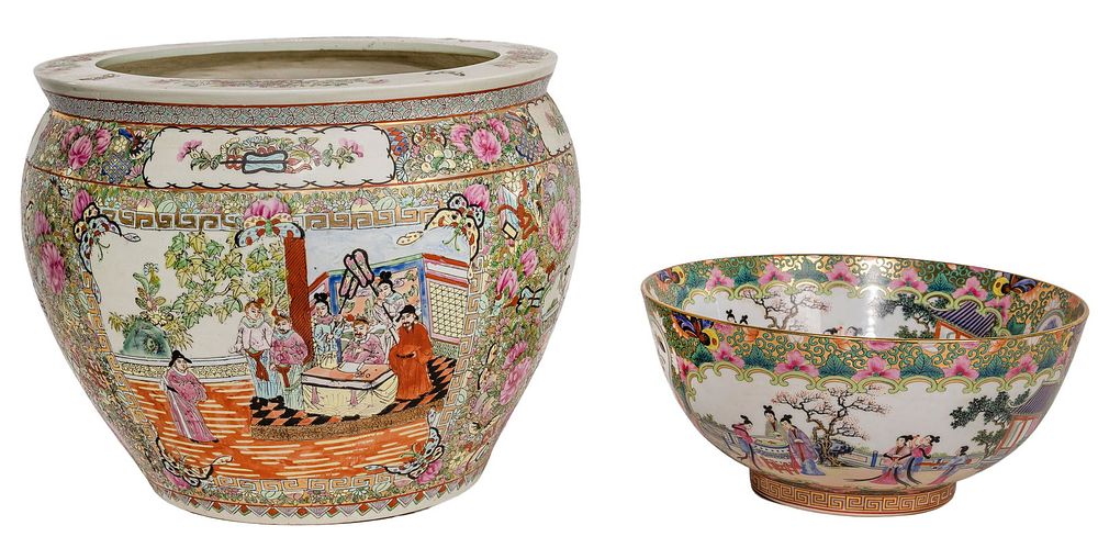 Lot 322: Asian Rose Medallion Style Jardiniere and Bowl