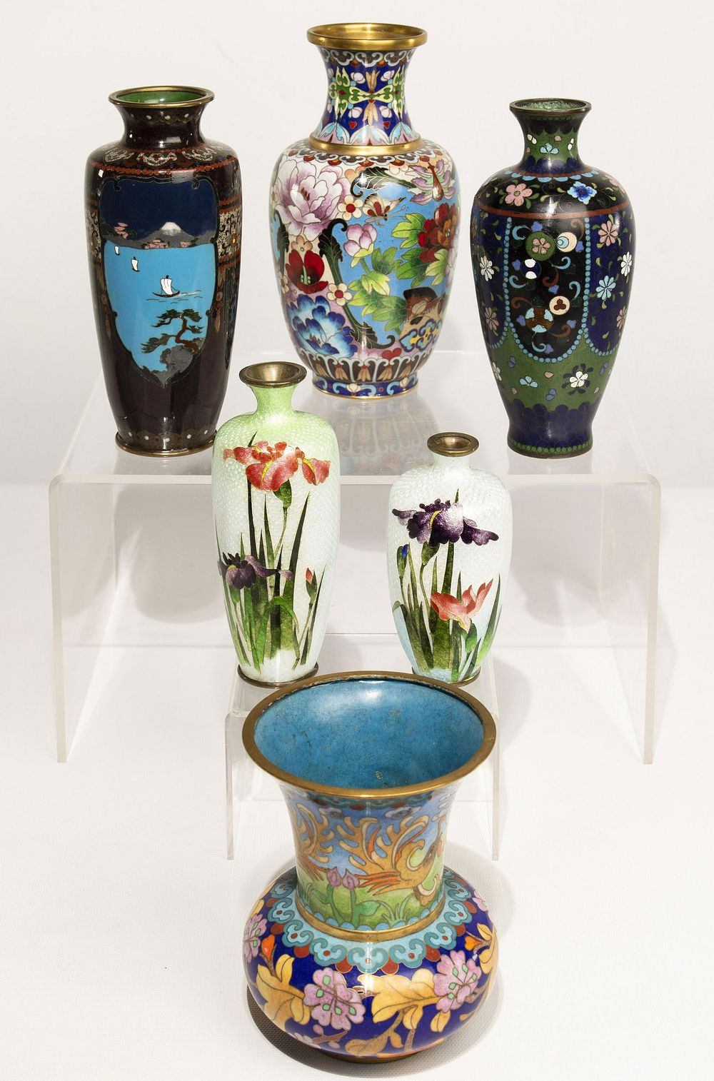 Lot 326: Japanese Style Cloisonne and Ginbari Musen Vase Assortment