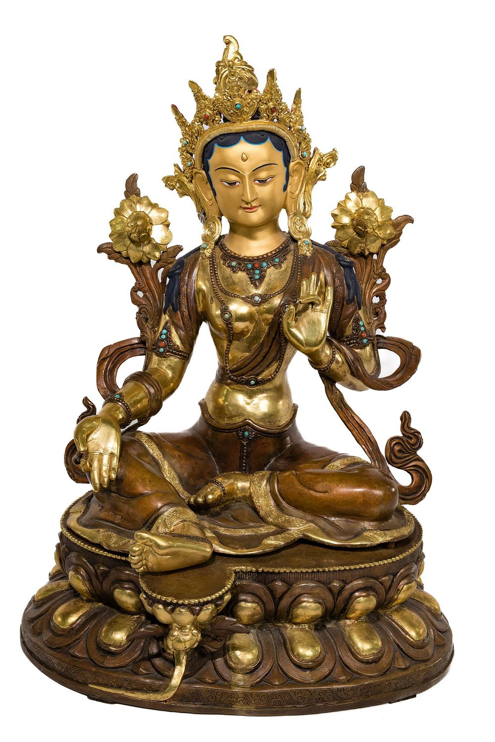 Lot 329: Tibetan Style Green Tara Gilt Bronze Sculpture
