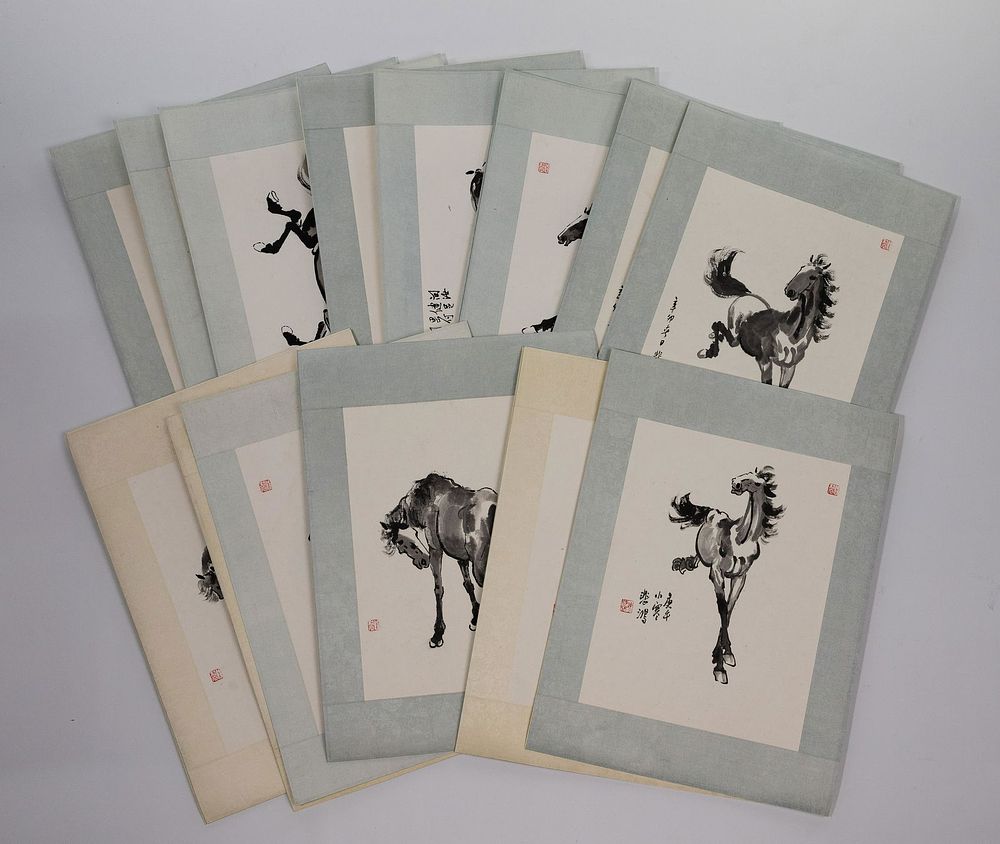 Lot 330: Xu Beihong (Chinese, 1895-1953) Portfolio of Ink on Paper Works