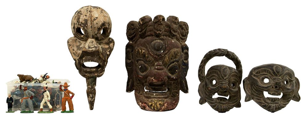 Lot 333: Asian Tribal Carved Wood Mask Assortment