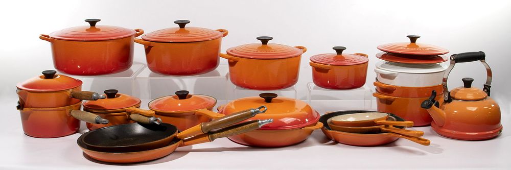 Lot 387: Le Creuset 'Flame' Cookware Assortment