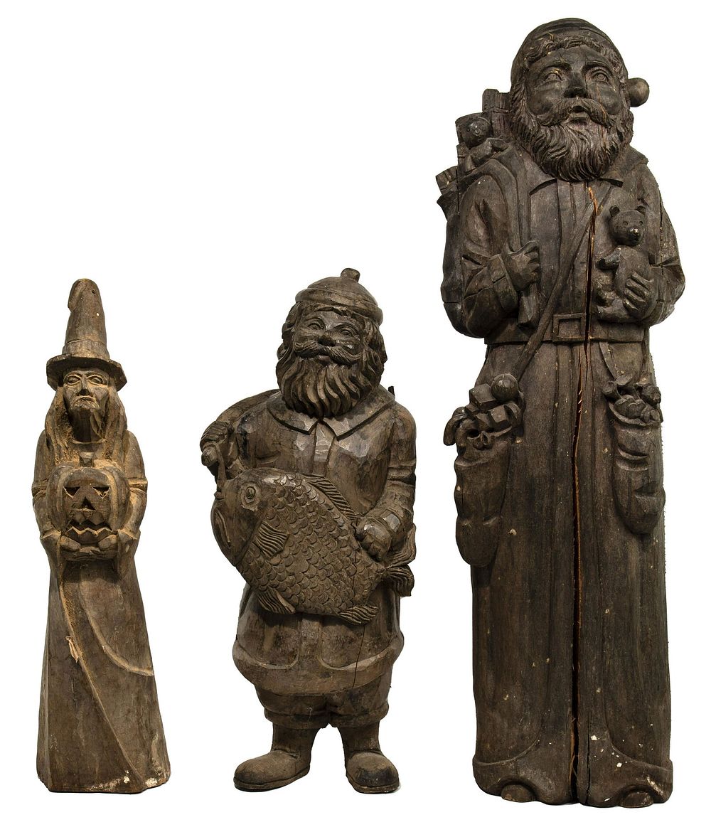 Lot 390: Holiday Carved Wood Statues