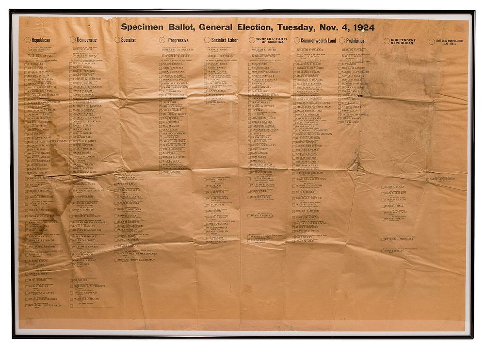 Lot 393: 1924 General Election Specimen Ballot