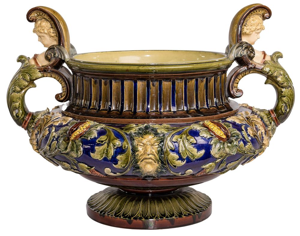 Lot 465: Majolica Double Handled Jardiniere