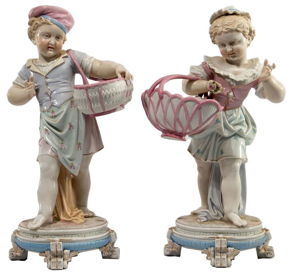 Lot 470: Meissen Children Gathering Flowers Porcelain Figurines