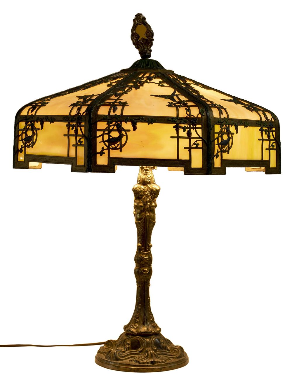 Lot 485: Art Nouveau Style Slag Glass Table Lamp