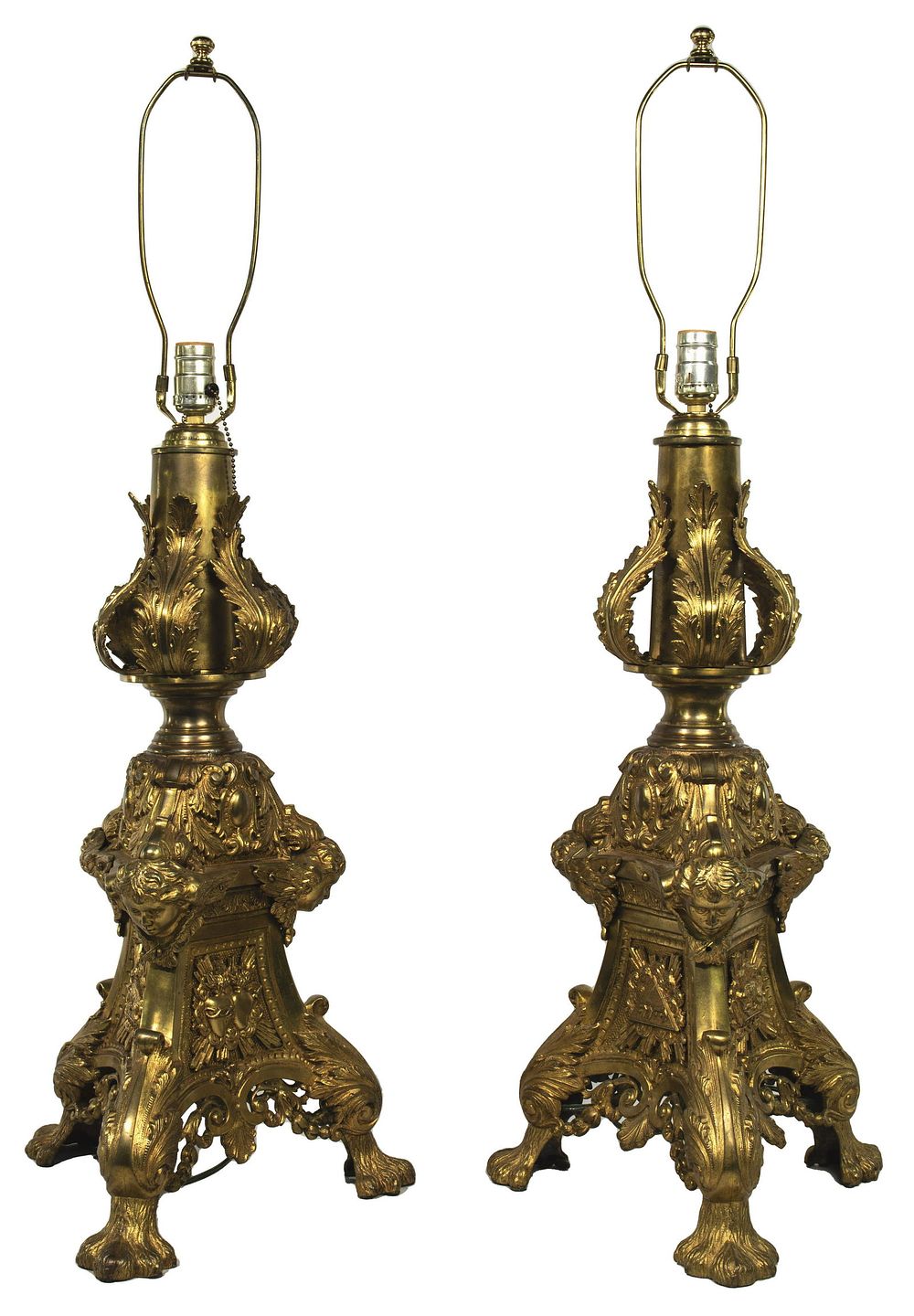 Lot 486: Baroque Style Brass Lamps