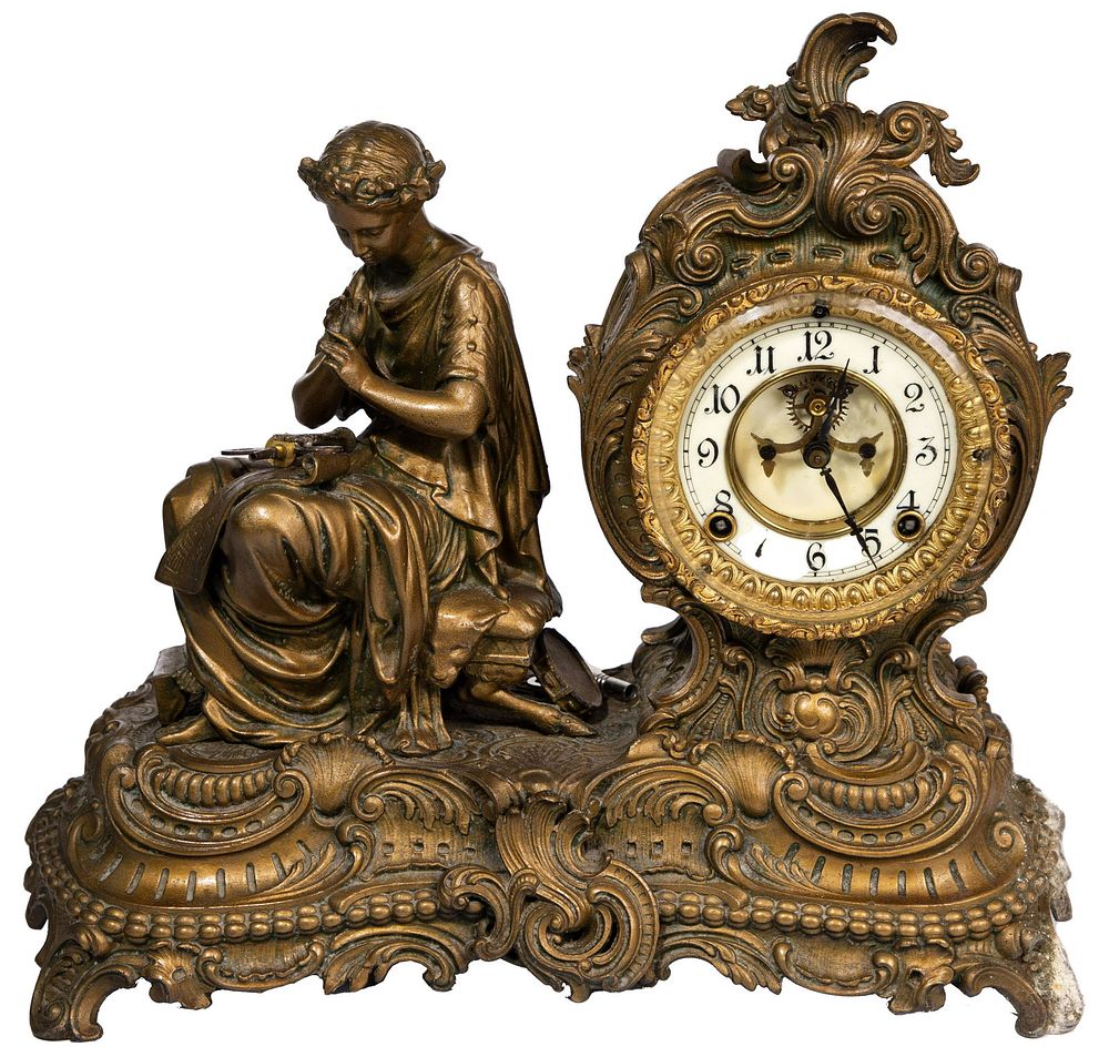 Lot 546: Bronze Figural Mantel Clock