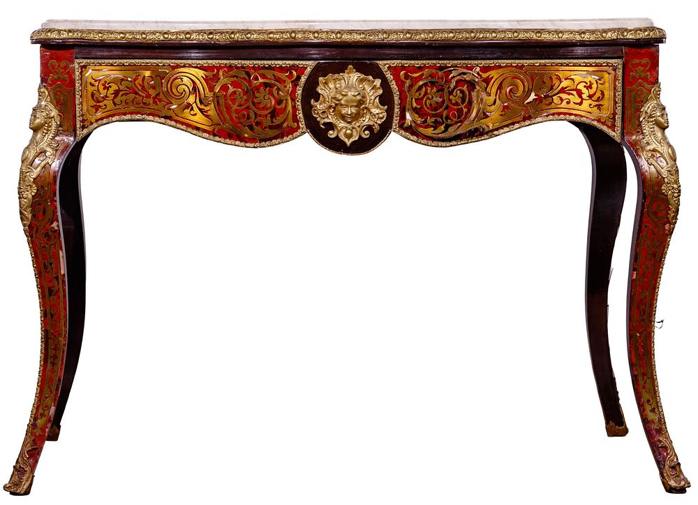 Lot 602: Boulle Style Marble Top Hall Table