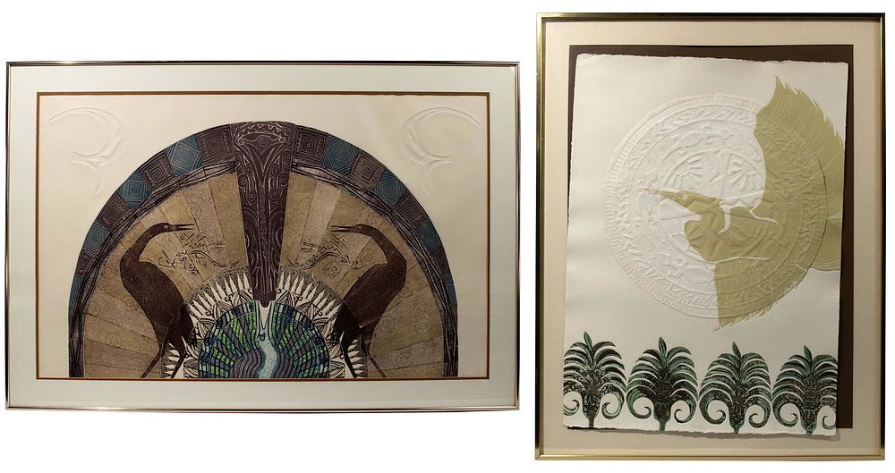 Lot 193: Jonna White 'Sun' and 'Dragon Fan' Embossed Etchings