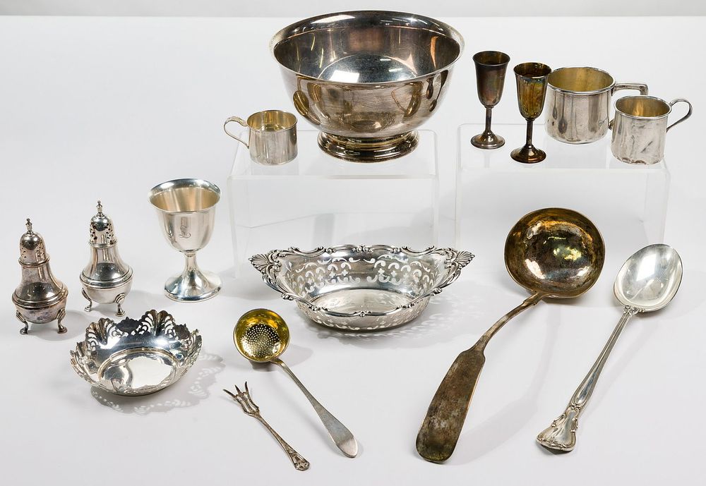 Lot 218: Sterling Silver Hollowware and Flatware Assortment
