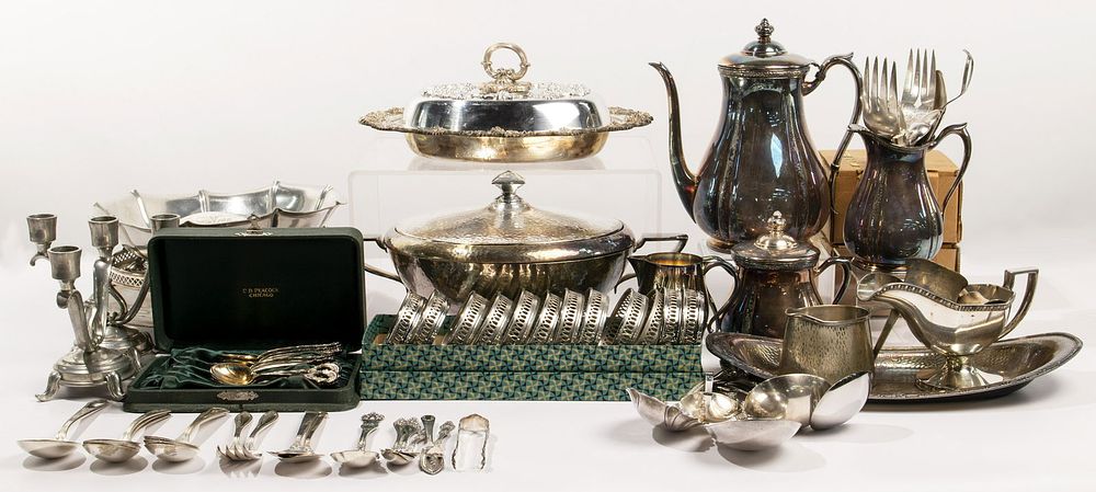 Lot 221: Silverplate Hollowware and Flatware Assortment